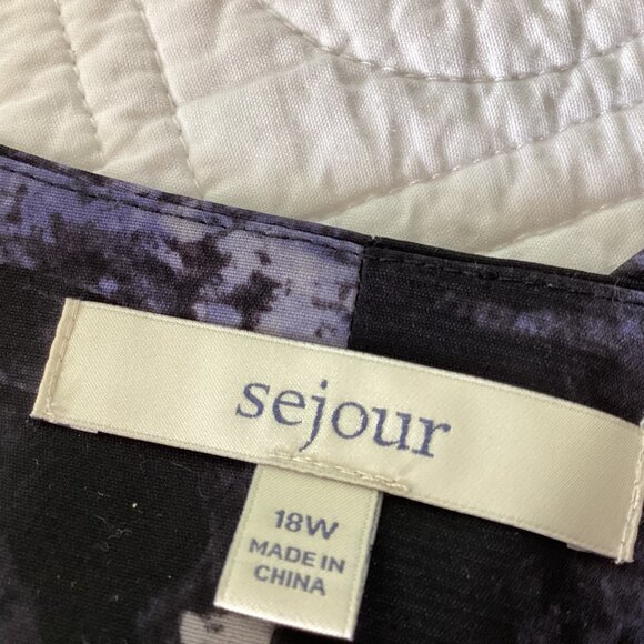 Sejour Womens Open Front Kimono Jacket Size 18W Black & Purple Abstract Print - Picture 4 of 16